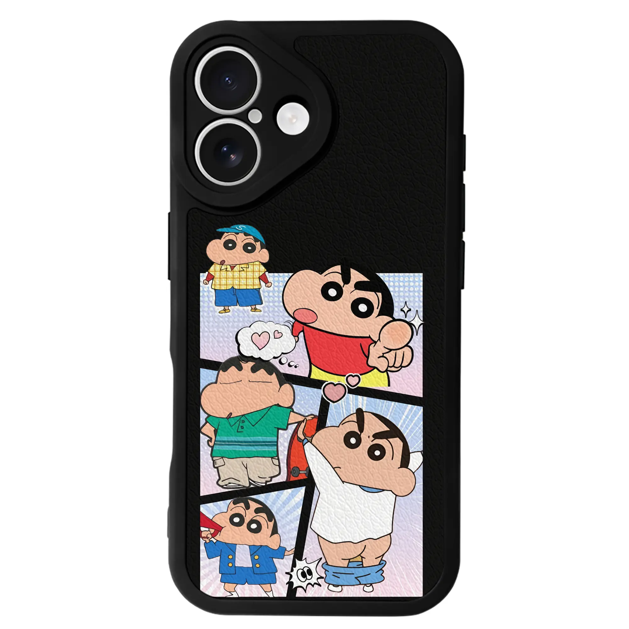 クレヨンしんちゃん グッズ 野原 しんのすけ - IPhone 16シリーズ対応 ・ シリコンスマホケース ・ レザー調 ・ 高精度フィット ・ 耐衝撃 ・ ワイヤレス充電対応 ・ 精密カット